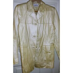 David Benjamin Champagne Gold Leather Coat Size 14